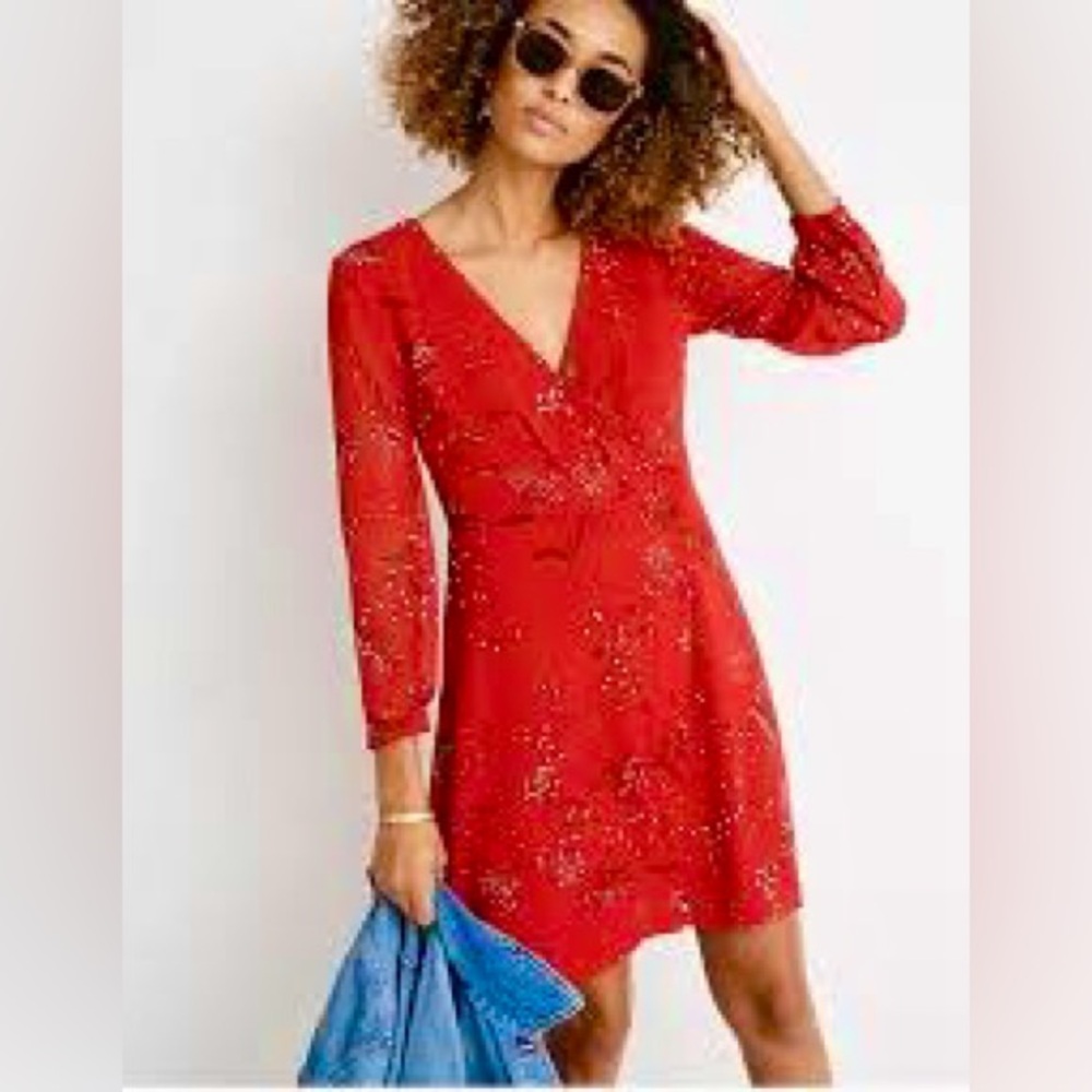 Madewell Hazelwood Faux-Wrap Red Floral Dress